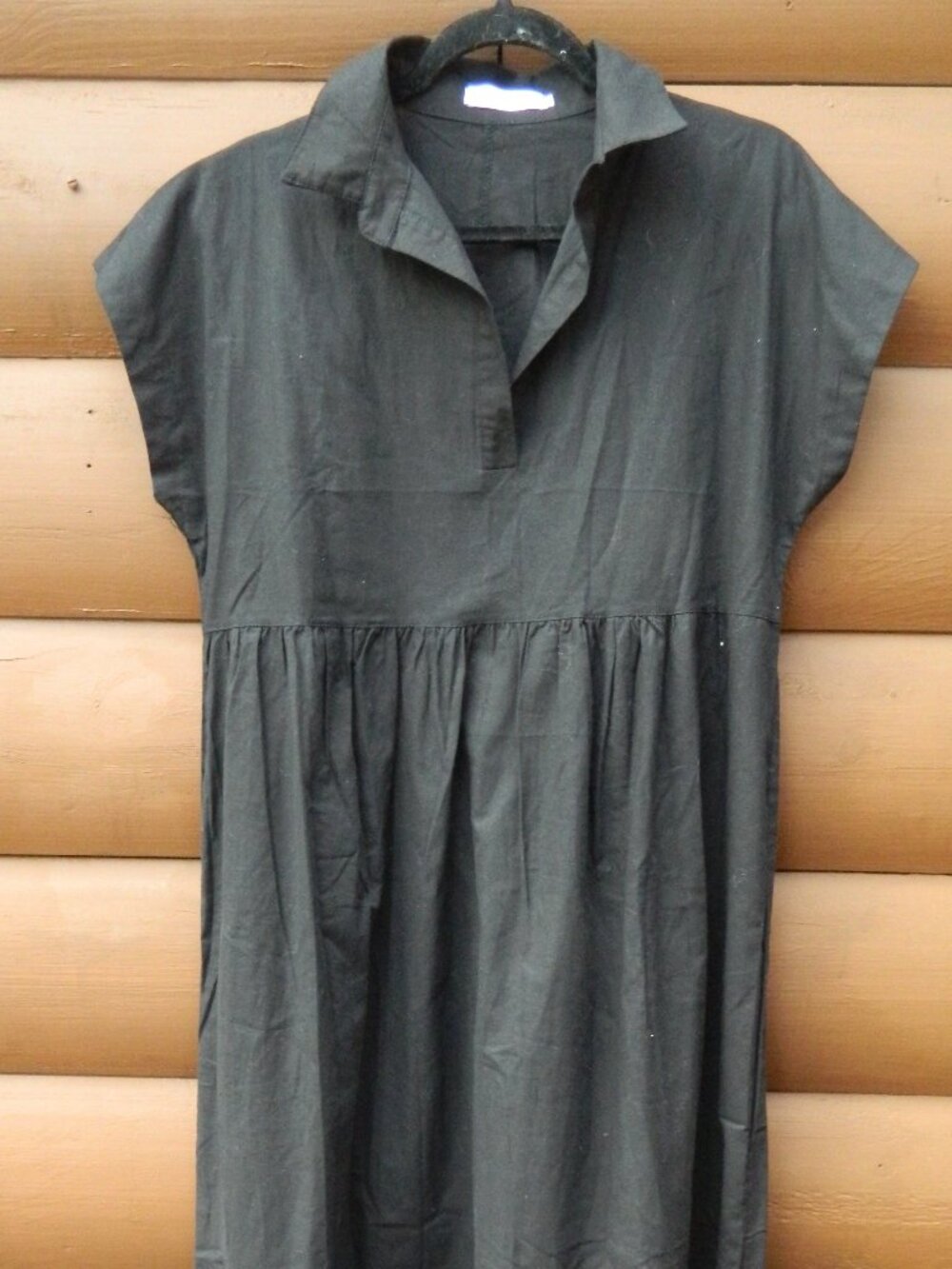 Black Linen Short Sleeve Maxi Tank Dress Pockets Lagenlook Misslook XL